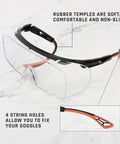 Kick Up Dust Without Fogging Out These Safety Glasses Fit Seamless Over Your Specs Scratch Proof Lenses Ansi Certified Gear Adjustable Temples UV Shield Dual Pack, featuring rubber temples and clear lens.