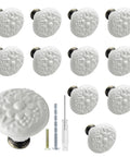 12 Pack White Ceramic Kitchen Cabinet Knobs With Two Screw Sizes And Includes Mini Screwdriver For Easy Install, 34mm Diameter And 30mm Height, Modern Durable Hardware For Cabinets And Drawers, floral white ceramic knobs and screws