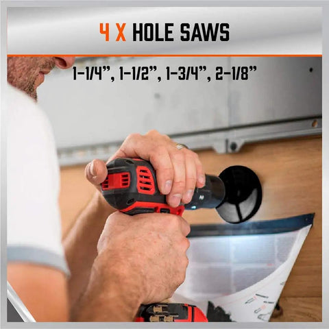 Person using drill from Premium 246 Piece Drill Bit Set for Wood Metal Concrete with Screw Driving Kit in Organized Case