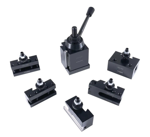 6 Piece BXA Wedge Type Quick Change Tool Post Set For 10 To 15 Inch Lathe Swing With Durable Steel Construction And 5 Tool Holders Including Boring And Facing Easy Setup For Metalworking And Pro Grade Machining