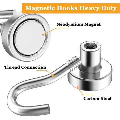 Close-up of 30 Pcs Super Strong Magnetic Hooks 25 Lbs Heavy Duty Magnetic Hooks For Hanging Rare Earth Neodymium Magnets Ideal For Cruise Ship Camping.