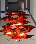 Epic 3D Volcano Wall Decals Kit With Fire And Lava Effect on hallway floor, assembled size 32x30 inches, removable PVC mural