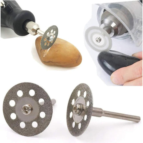 10 Pc Resin Cut Off Discs for Rotary Tool Set with metal cutting wheels in action on stone