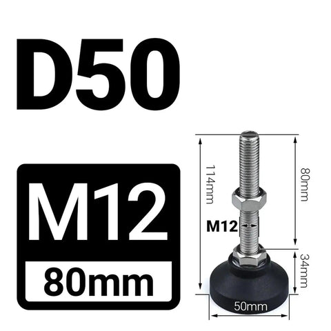 Rock Solid Adjustable Leveling Feet With Swivel Base And Precision Threads To Dial In Your Furniture Or Lathe Smooth Out Those Wobbly Floors Like A Real Pro Four Pack, D50 base, M12 thread, adjustable height