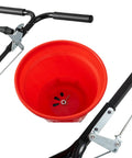 Red hopper and handlebars of Walk Behind Broadcast Fertilizer And Seed Spreader With 90 Pound Capacity And 23 Liter Hopper
