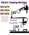Universal Vertical Electric Tapping Machine For Metalworking, 220V Power, ISO JIS DIN Certified, side view and specifications