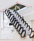 Slick Remote Control Electric Attic Stairs Telescopic Loft Ladder with black non-slip steps in ceiling mount.