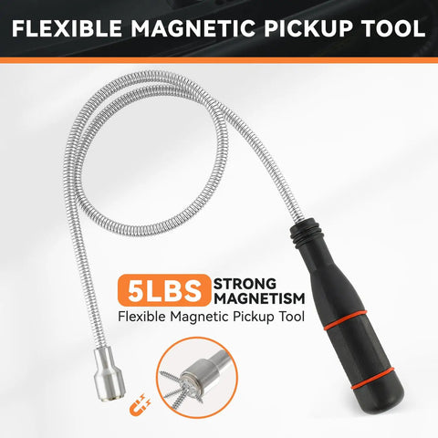 Flexible 24 Inch Magnetic Pickup Tool With Bendable Head And Magnetic Parts Tray 5 Lb Pull Ideal For Reaching Hard To Reach Drains Cars Keys Nuts Bolts And Other Metal Objects