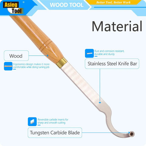 Carbide Tipped Wood Turning Tools Lathe Set With Rougher Detailer Finisher And Swan Neck Hollower, Solid Wood Handle, blade details