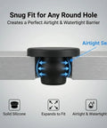 Cross-section view of T type rubber stopper from 150 Piece Solid Silicone Hole Plugs Set For Powder Coating And Lab Use, showing airtight seal.