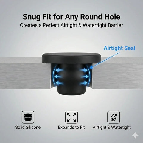 Cross-section view of T type rubber stopper from 150 Piece Solid Silicone Hole Plugs Set For Powder Coating And Lab Use, showing airtight seal.