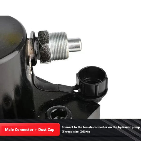Close-up of the male connector and dust cap for Heavy Duty 20 Ton Hydraulic Angle Cutter And Bender Machine.