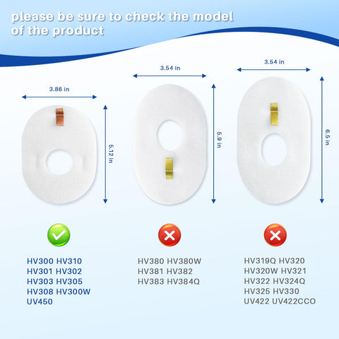 Size comparison chart for Rocket Vacuum Filter Replacement Kit Nine Pack With Foam Pre Motor And Post Motor Felt Filters.