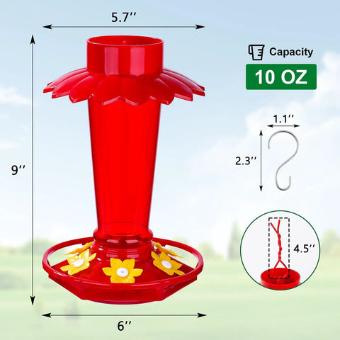 Red Hummingbird Feeder For Outdoors Hanging 2 Pack 10 Oz With 6 Feeding Ports And Perch No Mess Built In Ant Moat Garden Decor Gift