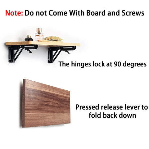 Sturdy Folding Shelf Brackets Set, Heavy Duty Steel Triangle Hinge Brackets For Wall Mounted Shelves with locking hinge view
