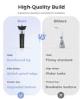 Comparison of Effortless Ear Wax Cleaner With One Hand Operation vs standard; showing reinforced tip, splash-proof edge, upgraded button.