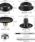 18 Sets Snap Fastener Kit 15mm Metal Snaps For Leather Bags Jeans Clothes And Fabric Black Great For Bag Making And Garment Repairs With Easy To Install Tools DIY Ready showing sockets, washers, covers, studs, anvil, and tools.