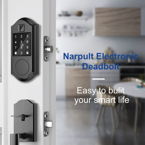 Smart Lock With Keypad And Fingerprint 5 In 1 Access Control For Home Security, Quick Install, Durable black finish on door