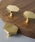 Solid Brass Cabinet Knobs And Pulls Set, 1-1/10 Inch Hexagon Handles For Dresser Drawers And Shoe Cabinets, Brushed Brass Finish