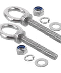 M10x60 Stainless Steel Threaded Eye Bolt Kit With Nuts And Washers Built Tough Heavy Duty close-up of bolts, nuts, and washers.