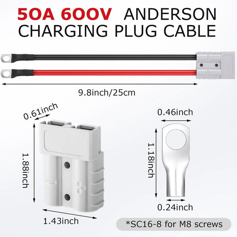 4 Pack Battery Quick Connectors with Copper Ring for Anderson 50A power cables, dimensions and components shown