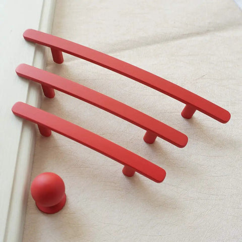 Top Shelf Red Drawer Pulls For Kitchen Cabinets And Dressers Rock Solid Zinc Alloy Construction 3 Inch Hole Spacing Quick Install Durable Modern Furniture Hardware Kit in red, 5.27 inches long.