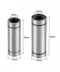 Eight Piece Kit Of Extra Long LM8LUU And LM10LUU Linear Ball Bearings, chrome steel, 8mm and 10mm sizes for CNC routers and 3D printers.