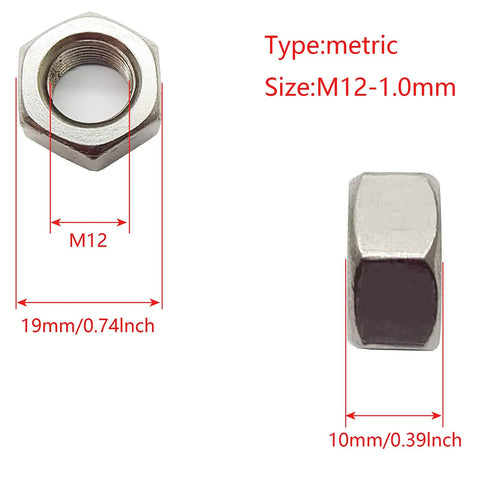 Five Pack M12 Hex Nuts With 1.0mm Pitch In Stainless Steel 304 Fine Thread Metric Hardware Silver Finish 19mm Wide 10mm Thick