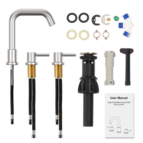 8 Inch Widespread Bathroom Faucet With 3 Hole Mount Two Handles Pop Up Drain CUPC Lead Free Supply Hose Ceramic Valve Core