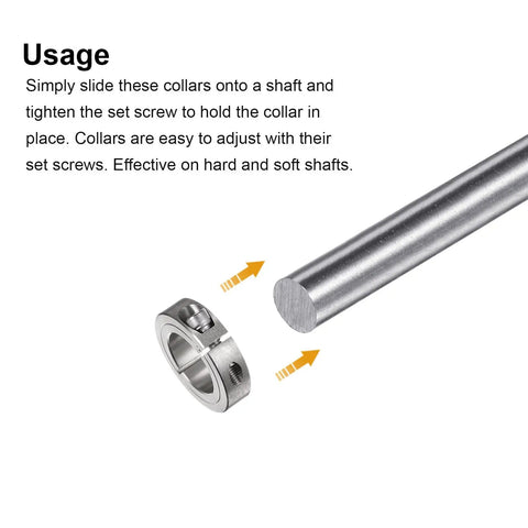 Split Clamp-On Shaft Collar With 1-1/8 Bore, 1-7/8 OD, 1/2 Thick, 304 Stainless Steel, installation on metal shaft