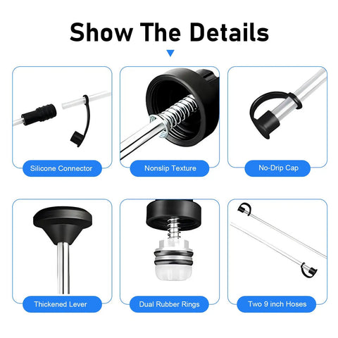 200cc Manual Fluid Extractor Pump With Dual Hoses For Quick Auto Oil Changes Universal Syringe Transfer Pump For Power Steering Transmission Fluid Gear Oil And Brake Fluid, dual hoses detail