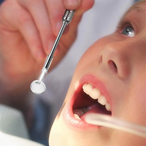 LED Lighted Stainless Steel Mouth Mirror For Teeth Inspection And Plaque Removal used in dental check on child