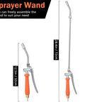All Metal Sprayer Wand for Garden Hoses, 29 Inch Adjustable Stainless Steel Spray Wand with Built-In Shut-Off Valve, Brass Barbs for 3/8 and 1/4 Inch Hoses, Includes 2 Hose Clamps, Yellow, showing dimensions and design.