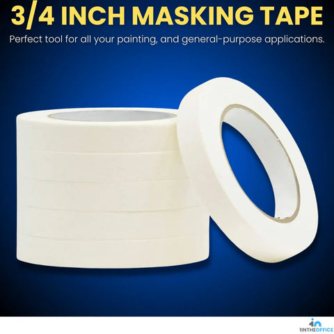 Beige Painter Tape For Crisp Lines And Trim, 0.7 Inch By 60 Yards, Thin Low Residue Masking Tape With Strong Natural Rubber Adhesive, Pro Grade For Walls, Wood And Metal, 6 Pack displayed in a stack demonstrating thickness and color.