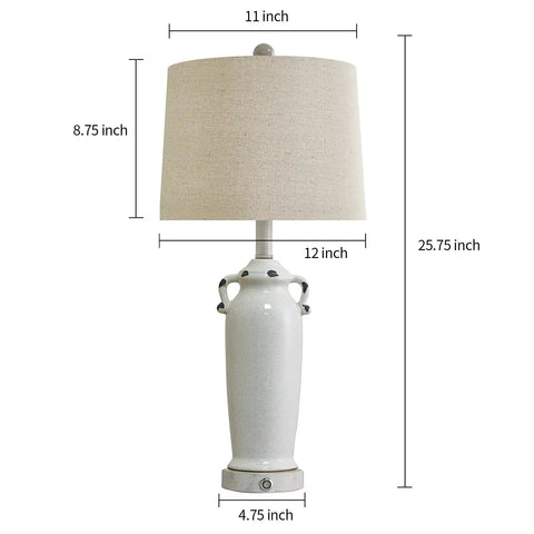 25.75 Inch Farmhouse Ceramic Table Lamps Set Of 2 With 3 Way Dimmable Touch Control Modern Vintage Rustic Design Measurements