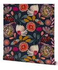 Custom Printed Blue Floral Wallpaper Matte Linen Texture PVC-Free Type II Heavy Duty Pro Grade Wall Covering vibrant flower pattern
