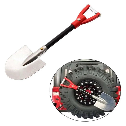 Red and silver shovel from Metal Sand Ladder Recovery Board And Shovel Set For 1 To 10 Scale RC Crawlers TRX4 SCX10 D90 CC01 Recat MST