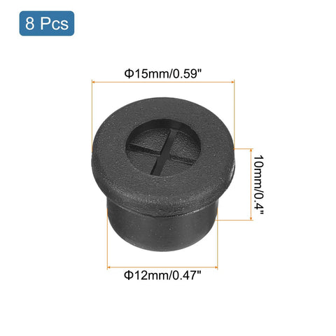 Eight Piece Rubber Cable Grommets For 1/2 Inch Holes Desk Pass Through Covers shown in dimensions 15x10mm