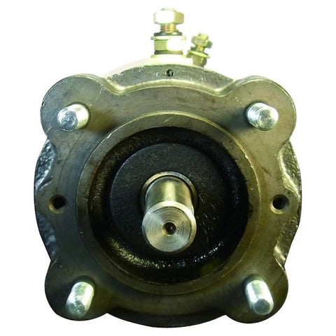 Front view of New 12V 6HP Winch Motor For Ramsey Double Bearing 2BB Systems Bi Directional Rotation Compatible With Pierce Tulsa