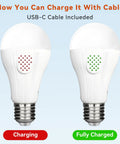 Dope Rechargeable Light Bulbs With Remote, 3 Color Modes, USB-C cable charging indicators on A19 LED bulbs.