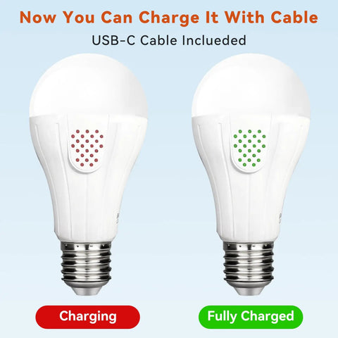 Dope Rechargeable Light Bulbs With Remote, 3 Color Modes, USB-C cable charging indicators on A19 LED bulbs.