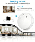 Slick Hidden Smoke Detector With Hella Crisp 1080P Wireless Video And Flawless Wifi Connectivity showcasing support for 128GB SD card.