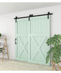 Bypass Barn Door Sliding Track Kit For Double Doors 4 To 16 Feet J Shaped Hanging Rails System Matte Black Steel Hardware