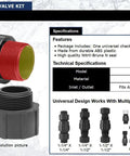 Universal Check Valve Kit For 1 1/4 Inch Or 1 1/2 Inch NPT MIP FIP Plumbing ABS Plastic With Nitrile Buna N Seal Includes Two Adapters