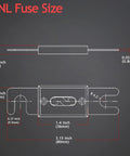Technical diagram showing dimensions of ANL fuse for Three Pack 300 Amp ANL Fuse Holder Block For Car Audio With 0 2 4 8 Gauge Wiring