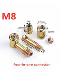Pro Grade M6 M8 Furniture Connector Set with Hammer Nuts and Eccentric Adjustment, 10 Piece Assembly Kit, M8 dimensions shown