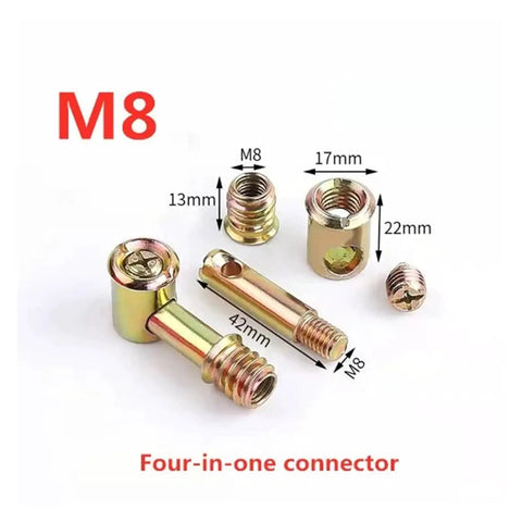 Pro Grade M6 M8 Furniture Connector Set with Hammer Nuts and Eccentric Adjustment, 10 Piece Assembly Kit, M8 dimensions shown
