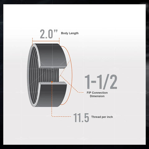 Beefy 1-1/2 Inch Female Half Coupling In Merchant Steel With Black Finish And Straight Tapped Thread, Go-To Pipe Fitting For Plumbing Projects, 1-1/2 Inch Female Connector, ANSI And ASTM Compliant., cutaway view with 2.0 in body length