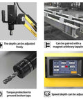 Heavy Duty Electric Tapping Arm With Eight Precision Chucks For Smooth Threading And Fast Setup On Industrial Machinery And Auto Parts Fabrication Jobs For All Metalworking Shops, adjustable depth features.