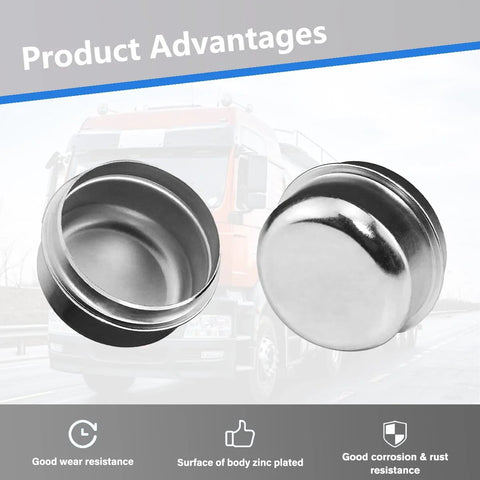 Two 1.98-inch zinc-plated trailer hub dust caps for wheel bearing protection.